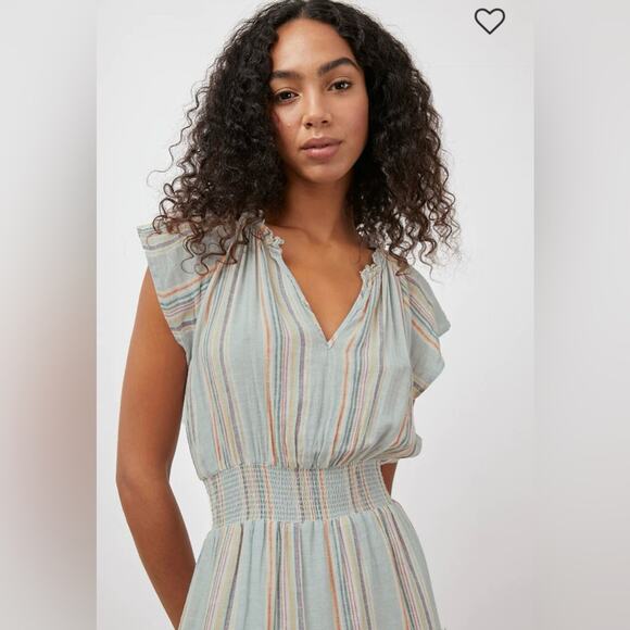 Rails Amelia Sag Harbour Rainbow Stripe Linen Tiered Coastal Flowy Midi Dress XS - Picture 13 of 14